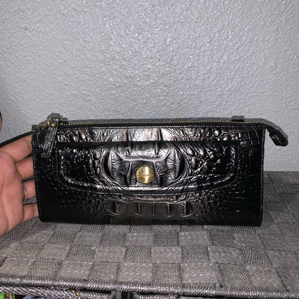 Brahmin Black/Grey Crocodile-Embossed Baguette